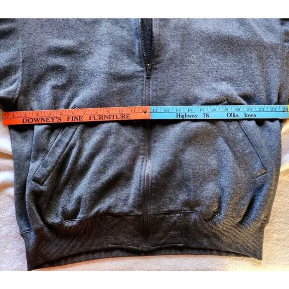 VTG 70s Gray Zip Front Sweatshirt Large Cheetah Brand Pockets Quilted Neck - Picture 3 of 11